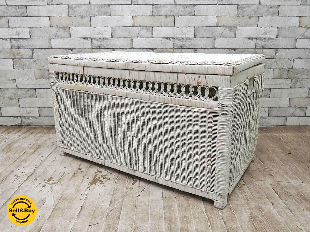 UKアンティーク シャビーペイント ラタン ブランケットボックス 収納箱 ロイズアンティークス購入品 中古品 買い取りしました。祖師ヶ谷大蔵店 出張買取もお任せ下さい。