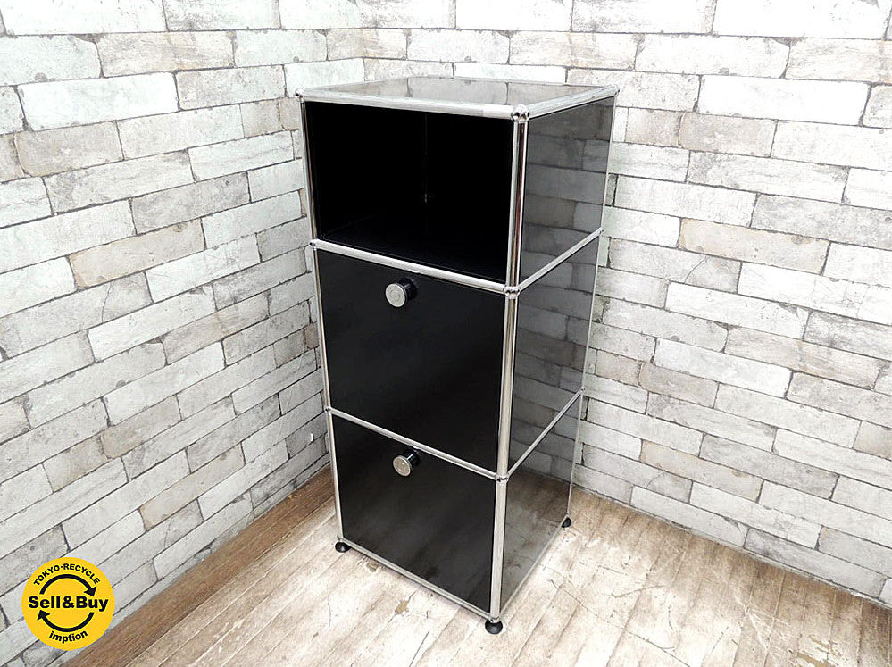 USM Haller ハラーシステム 3段スリムキャビネット ドロップダウンドア グラファイトブラック ～ さりげなく使えるモダンなモジュールファニチャー【 買取と販売とレンタルのお店 】