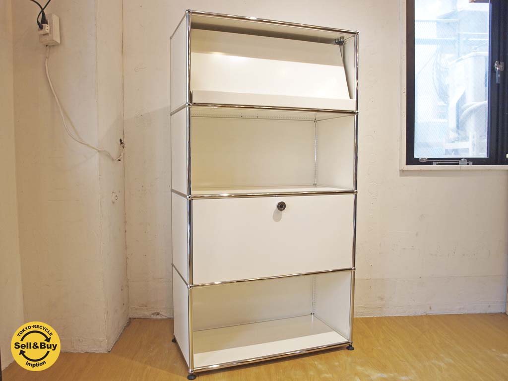 ユーエスエムハラー USM Haller モジュラーファニチャー ハラーシステム キャビネット ピュアホワイト ドロップダウンドア マガジンラック 4段 中古品 買い取りしました。