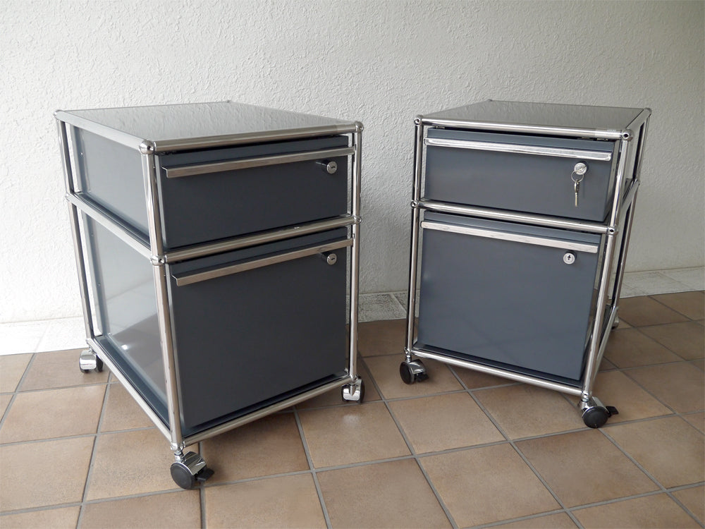 ユーエスエム ハラーシステム USM Haller ワゴン 基本セット ＋ 上下鍵付き スチール & プラトレイ 計5杯 抽斗内2段仕様 カスタムオーダー品 定価約18万 使用浅・美品 キャビネット ～ MoMA 永久所蔵品としても名高いデザイン&機能共に優れたシステムストレージ！ ～