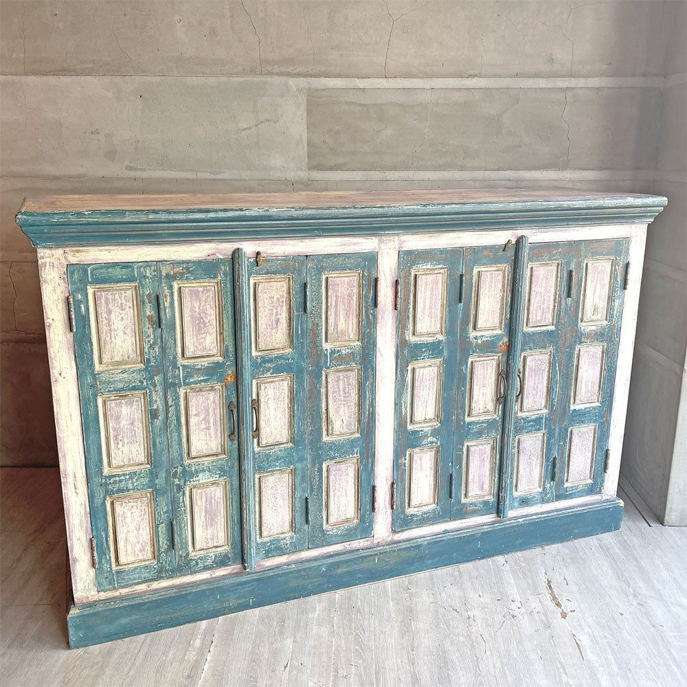 【学芸大学店】フランスビンテージ French Vintage ペインテッド サイドボード ブルー×パープル×ホワイト W168cm 観音扉 シャビーシック 買取させていただきました。