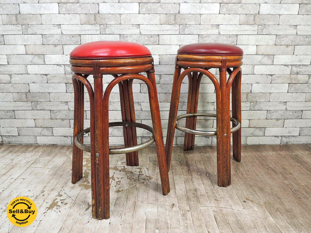 ヴィンテージ ラタン ハイスツール カウンターチェア 2脚 中古品 買い取りしました。祖師ヶ谷大蔵店 出張買取もお任せ下さい。