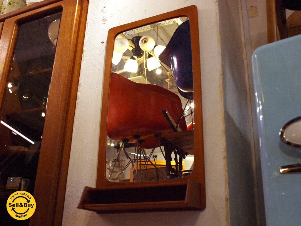 北欧ビンテージ Vintage チーク材 ウォールミラー with シェルフ Wallmirror with shelf Teakwood 鏡 ～毎日使う場所が一変するウォールミラー【 買取と販売とレンタルのお店 】