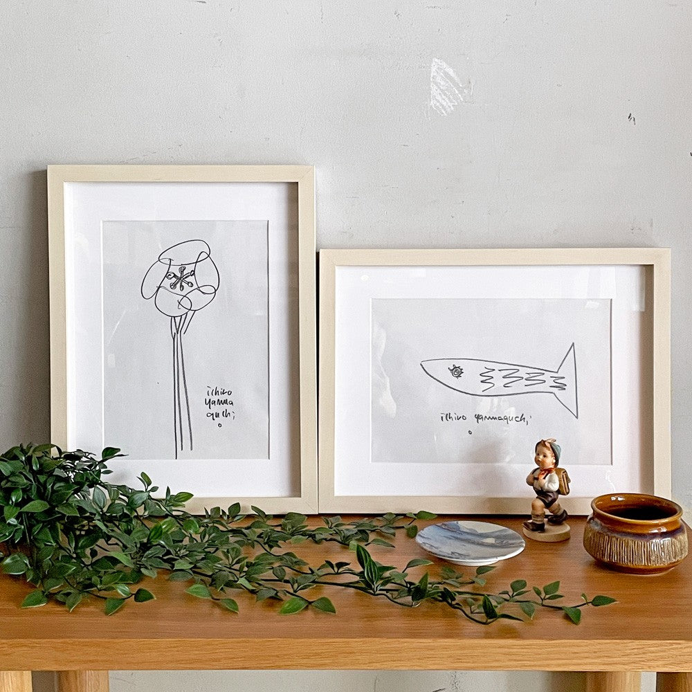 【自由が丘店】 山口一郎 花 ＆ 魚 原画  額装品 ポスター アートフレーム 現代作家 買取させていただきました。
