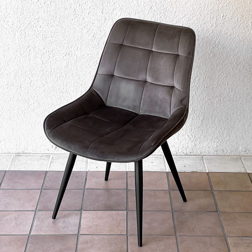 かなでもの Kanademono Elegant Velvet Box Stitch Chair ダイニングチェア ベロア ダークグレー B ◇