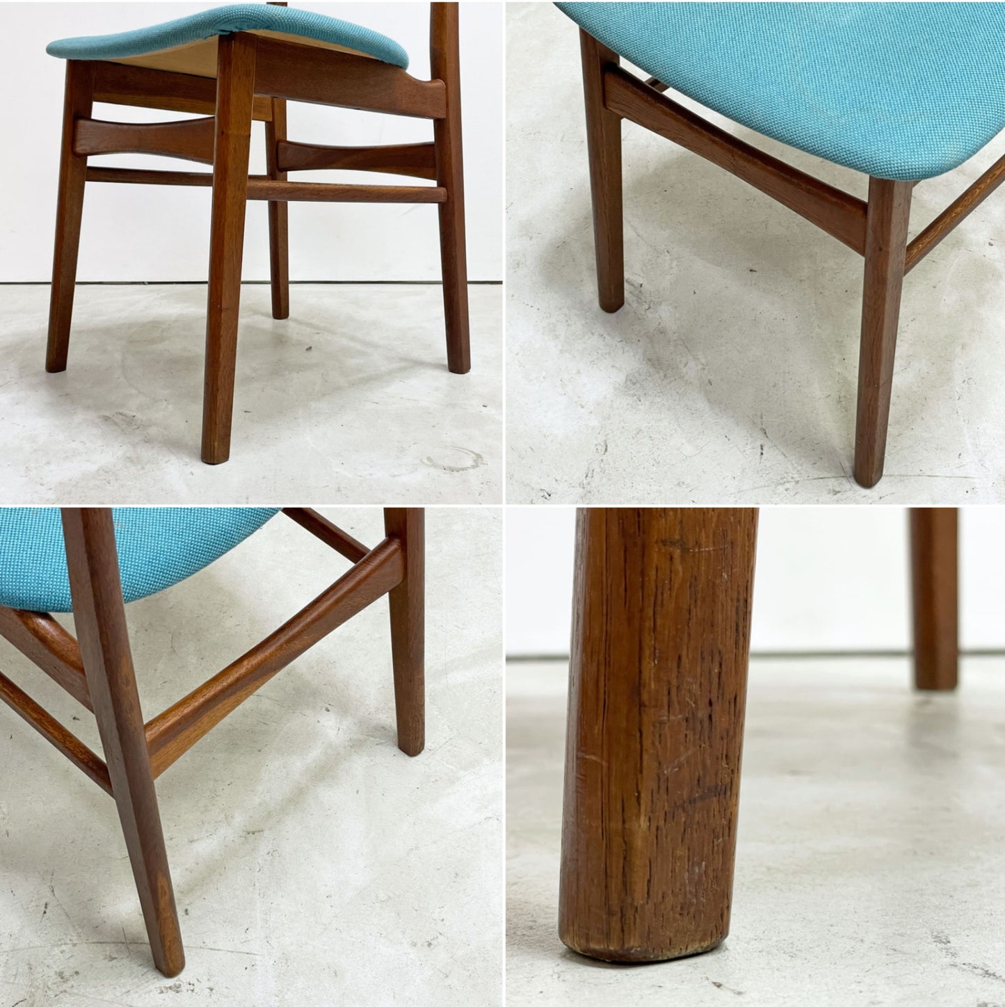 デンマークビンテージ Danish Vintage オーク材 ダイニングチェア ファブリック座面 スカイブルー 北欧家具 ●
