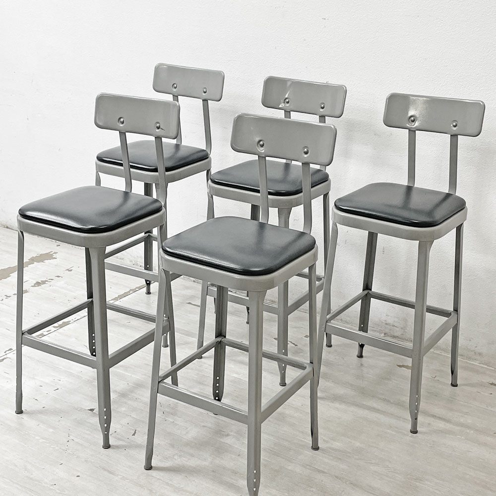 リオン LYON ファクトリー チェア FACTORY CHAIR カウンターチェア グレー バックレスト クッション PVCレザー 座面高69cm パシフィックファニチャーサービス P.F.S取り扱い B ●