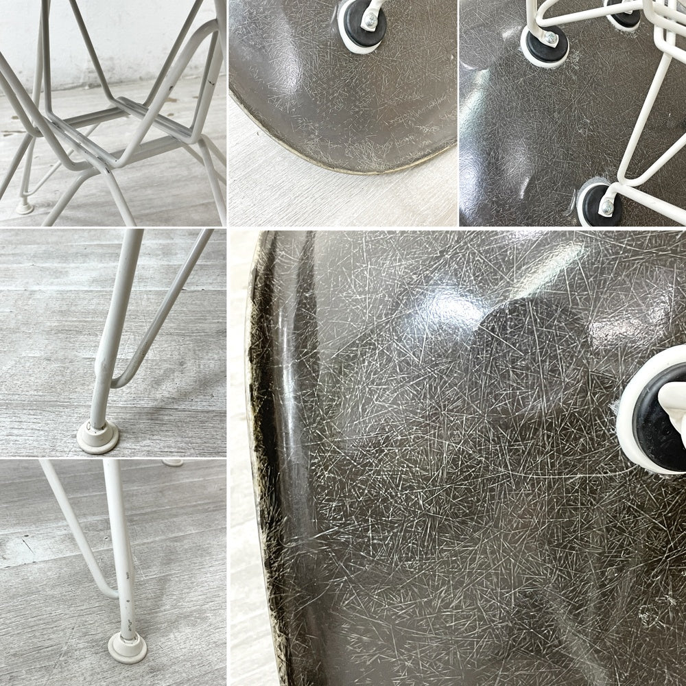 ハーマンミラー Herman Miller 2ndビンテージ サイドシェルチェア FRP製 エレファントハイドグレー ホワイトエッフェルベース C&R イームズ ミッドセンチュリー ●