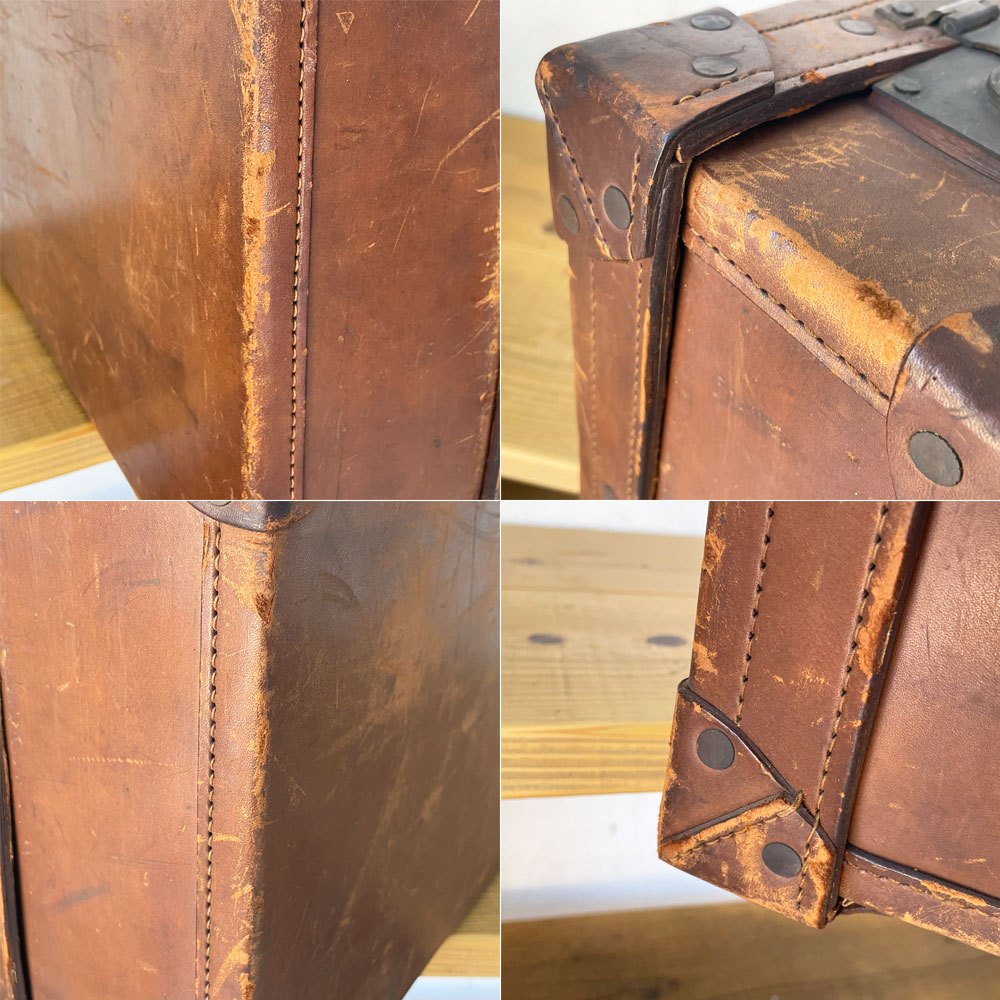 ビンテージ Vintage レザー トランク ボックス ディスプレイ 什器 オブジェ 撮影小物 ★