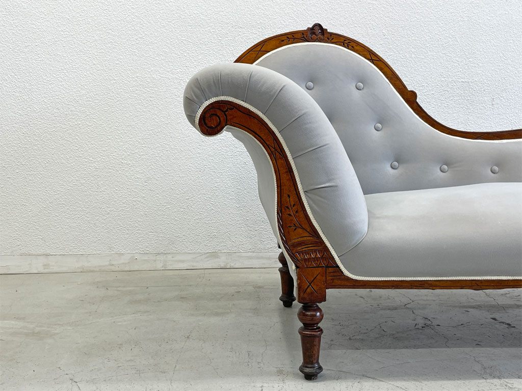 ロイズアンティークス Lloyd's Antiques イギリスビンテージ シェーズロング UKビンテージ Chaise Longue 長椅子 モケット生地 マホガニー材 〓