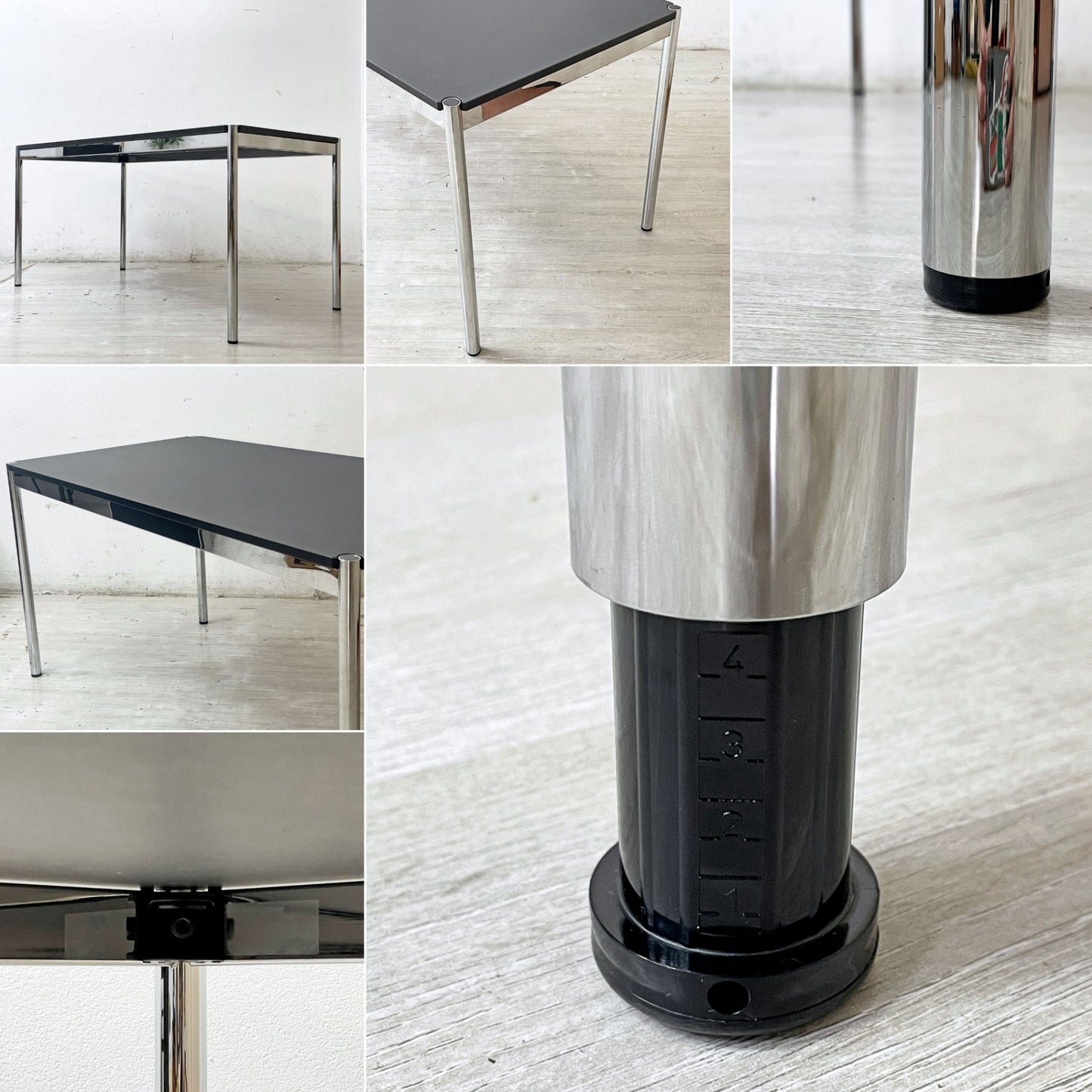 USMモジュラーファニチャー USM Haller USMハラーテーブル ワーキングデスク ダイニングテーブル チャコールリノリウム H74cm アジャスター C ●