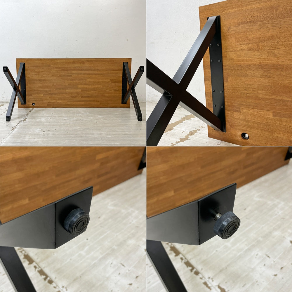 かなでもの KANADEMONO ザ・テーブル THE TABLE デスク ラバーウッド ブラウン W180cm スチール Xラインレッグ ブラック ●