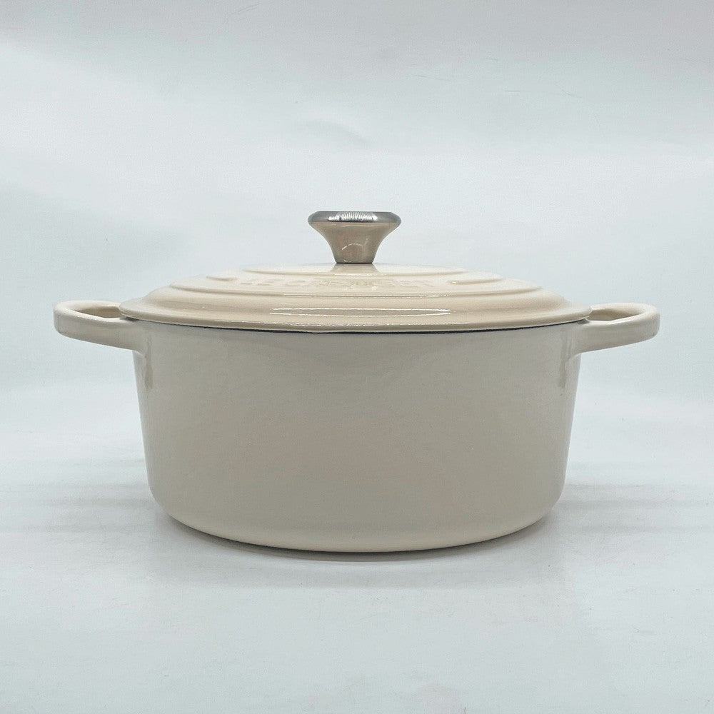 ルクルーゼ LE CREUSET ココットロンド 両手鍋 メレンゲ シルバーツマミ 22cm 鋳物 フランス ●