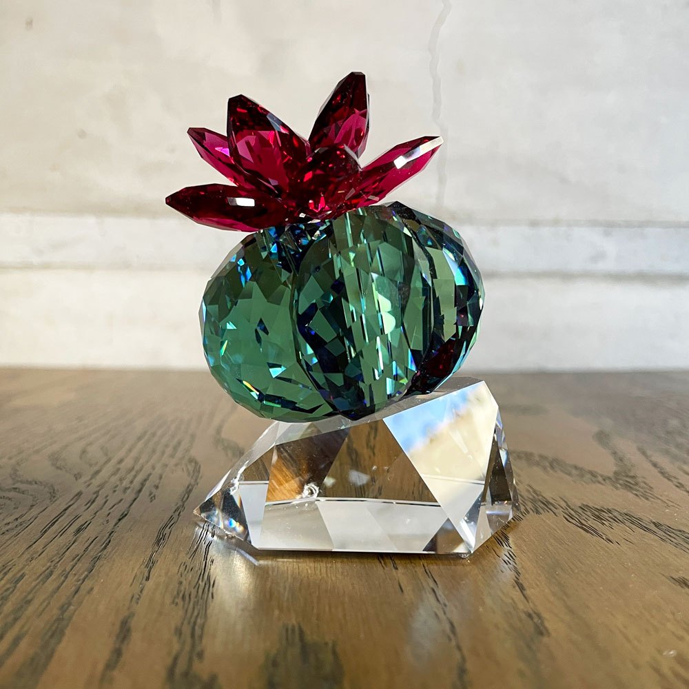 スワロフスキー SWAROVSKI クリスタルフラワーズ Crystal Flowers サボテン ボルドー 花 クリスタルガラス H8.6cm オブジェ アート ♪