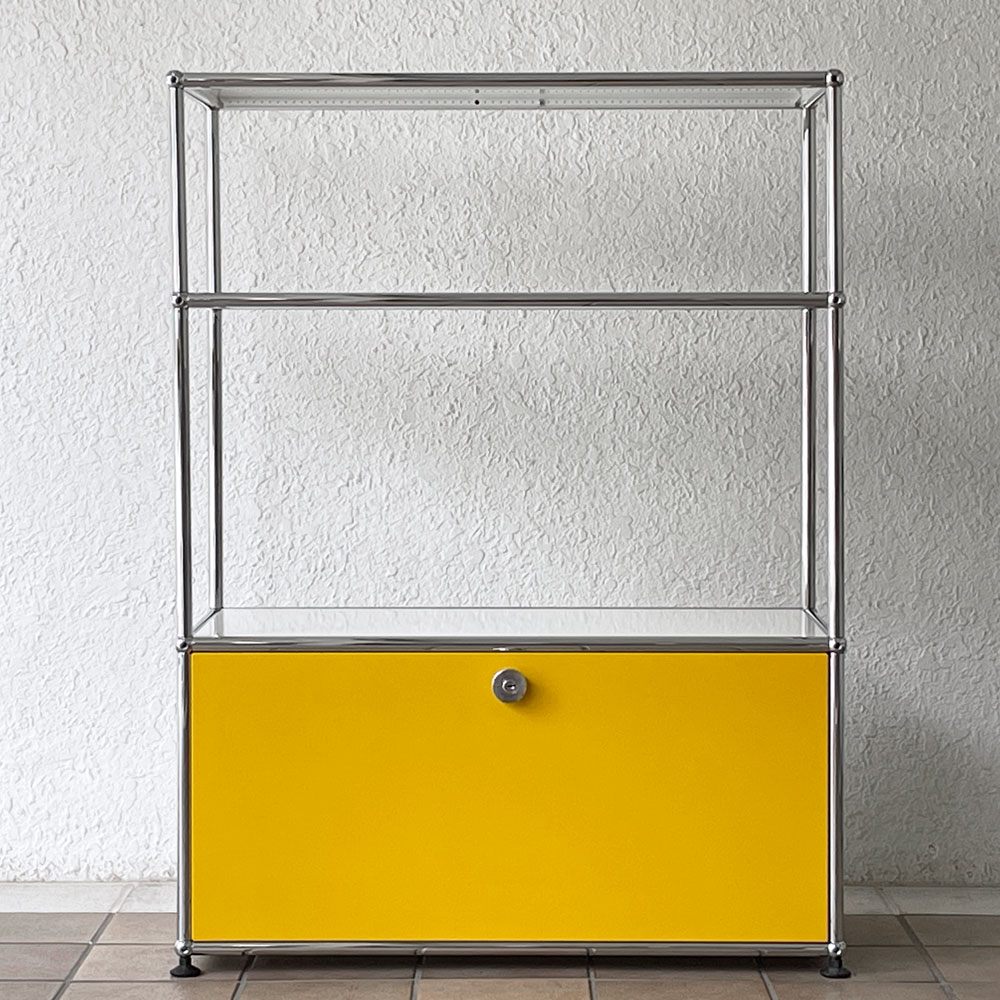 ユーエスエムハラー USMハラー USM Haller モジュラーファニチャー キャビネット オープンシェルフ 1列3段 エクステンションドア W78.5×D39cm ピュアホワイト×ゴールデンイエロー 定価196,845円 ◇