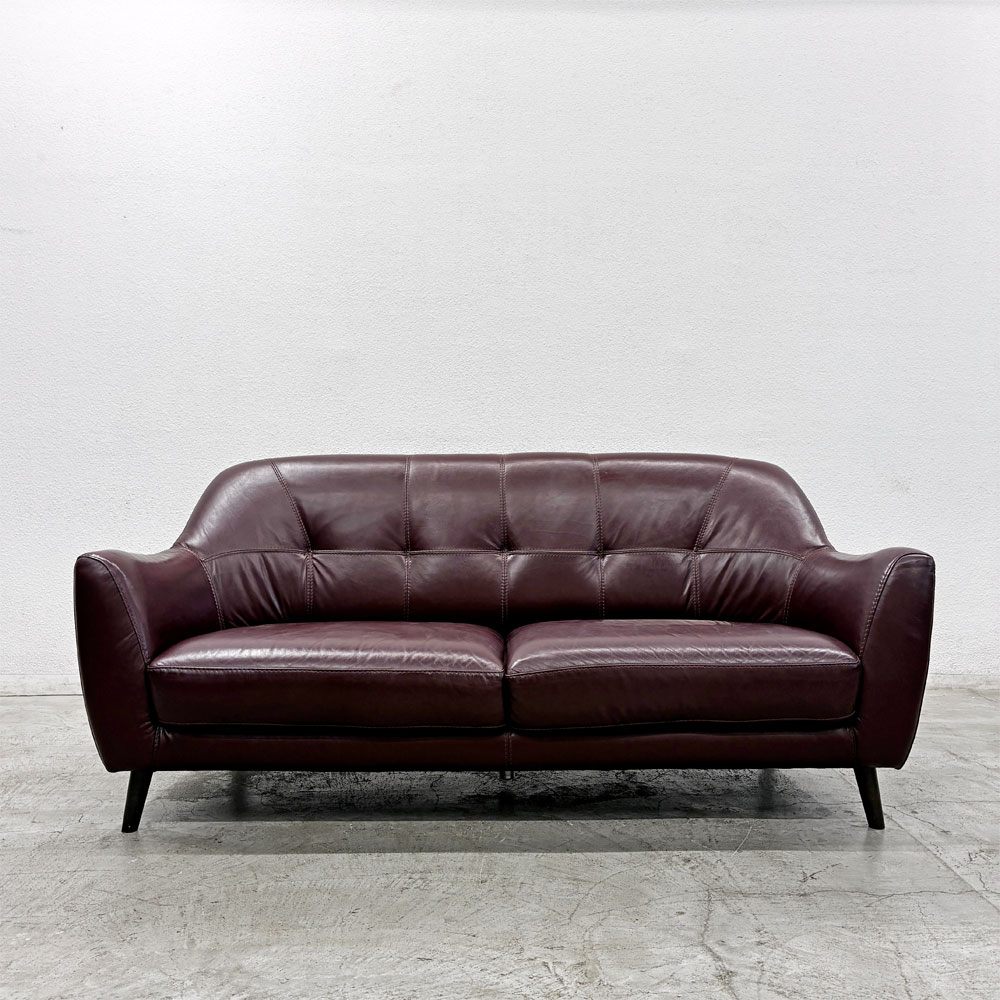 IDC大塚家具 OTSUKA ディアリー Dearly 3人掛けソファ 総革張り バーガンディ系レザー W180cm カタログ定価￥158,000-以上 廃番 〓