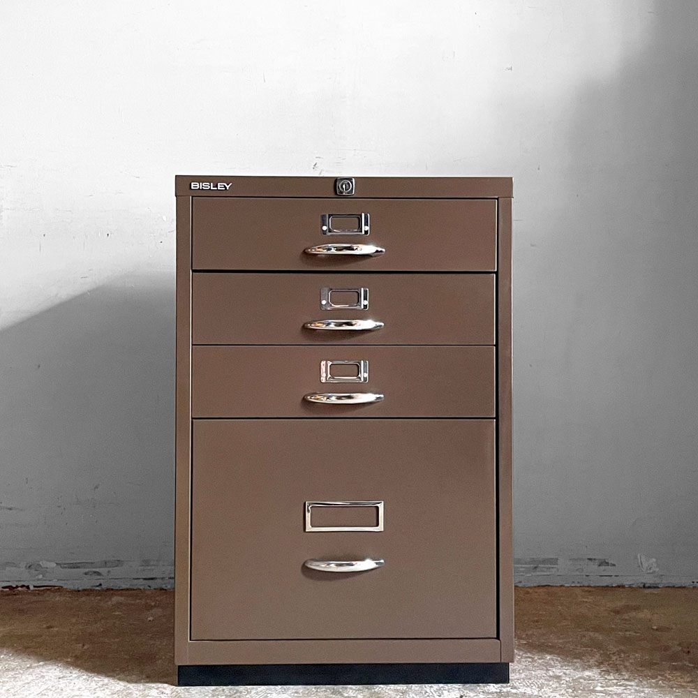 ビスレー BISLEY ベーシック BASIC Fシリーズ 1F3 ファイリングキャビネット 4段 ブラウン ノーマルベース デスクキャビネット 英国 鍵欠品 ■