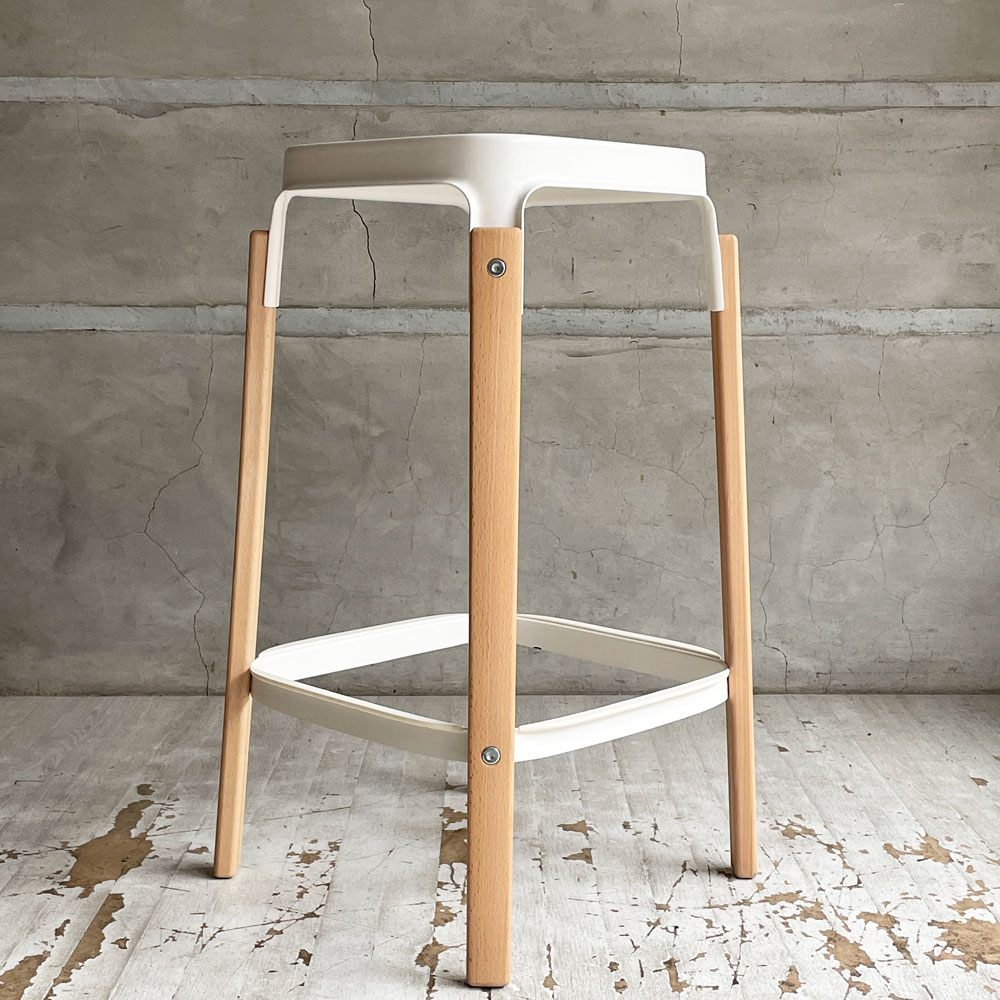 マジス MAGIS スティールウッドスツール Steelwood Stool ハイスツール カウンターチェア ホワイト × ビーチ H68cm ロナン＆エルワン・ブルレック ♪