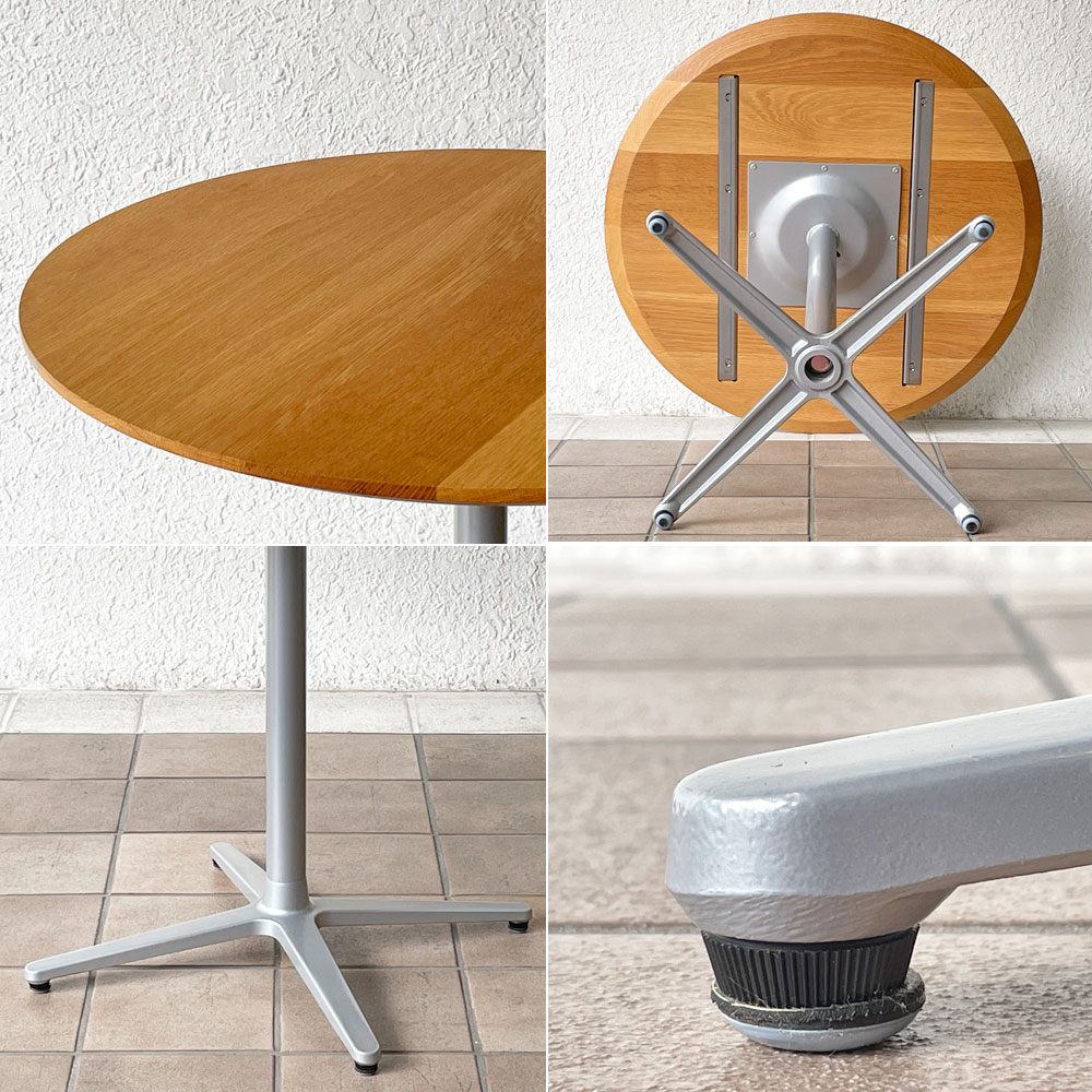 モダンデザイン オーク無垢集成材 ラウンド カフェテーブル ダイニングテーブル クリーマオーダー品 Φ70cm ◇