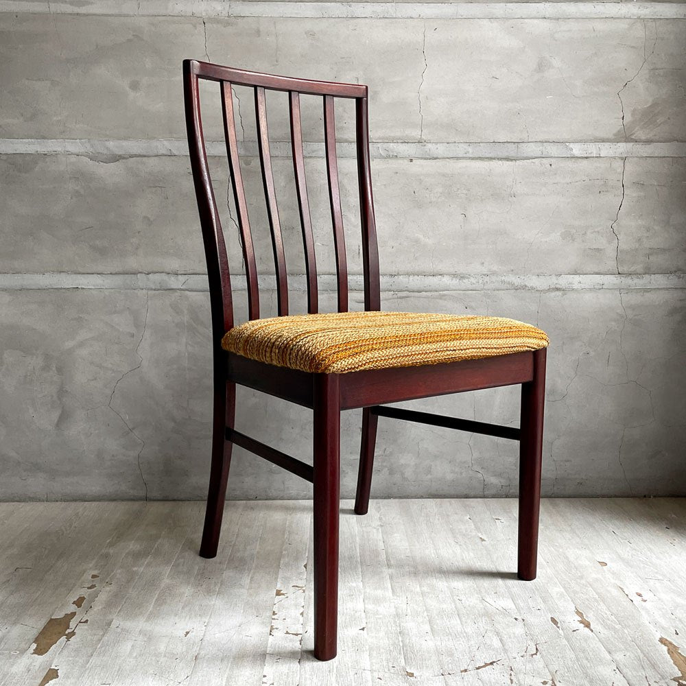マッキントッシュ A.H.McINTOSH サイドチェア ダイニングチェア 4スラット ウッドフレーム ファブリックシート マホガニー材 UKビンテージ Vintage 英国家具 座面張替済  B ♪