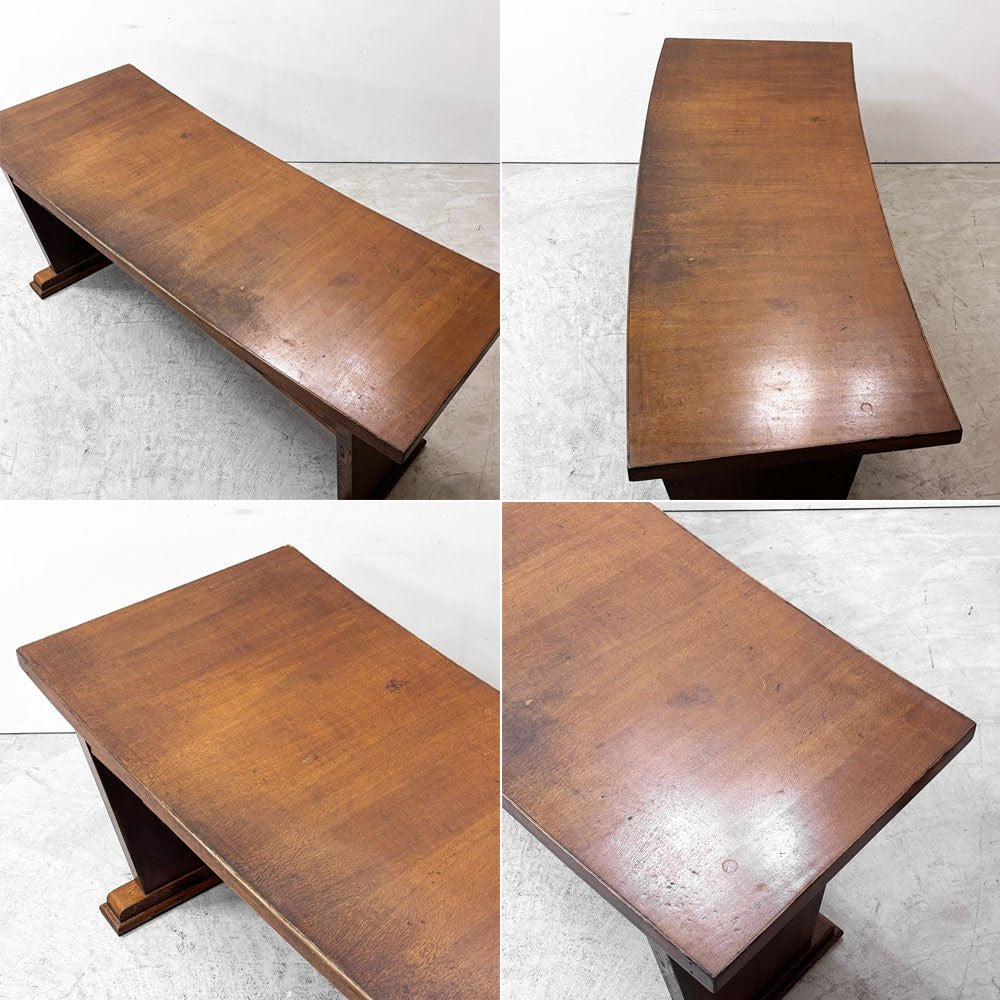 UKビンテージ UK Vintage オーク材 デスク 3ドロワー アーチ形天板 テーブル W197.5cm 英国家具 アンティーク ●