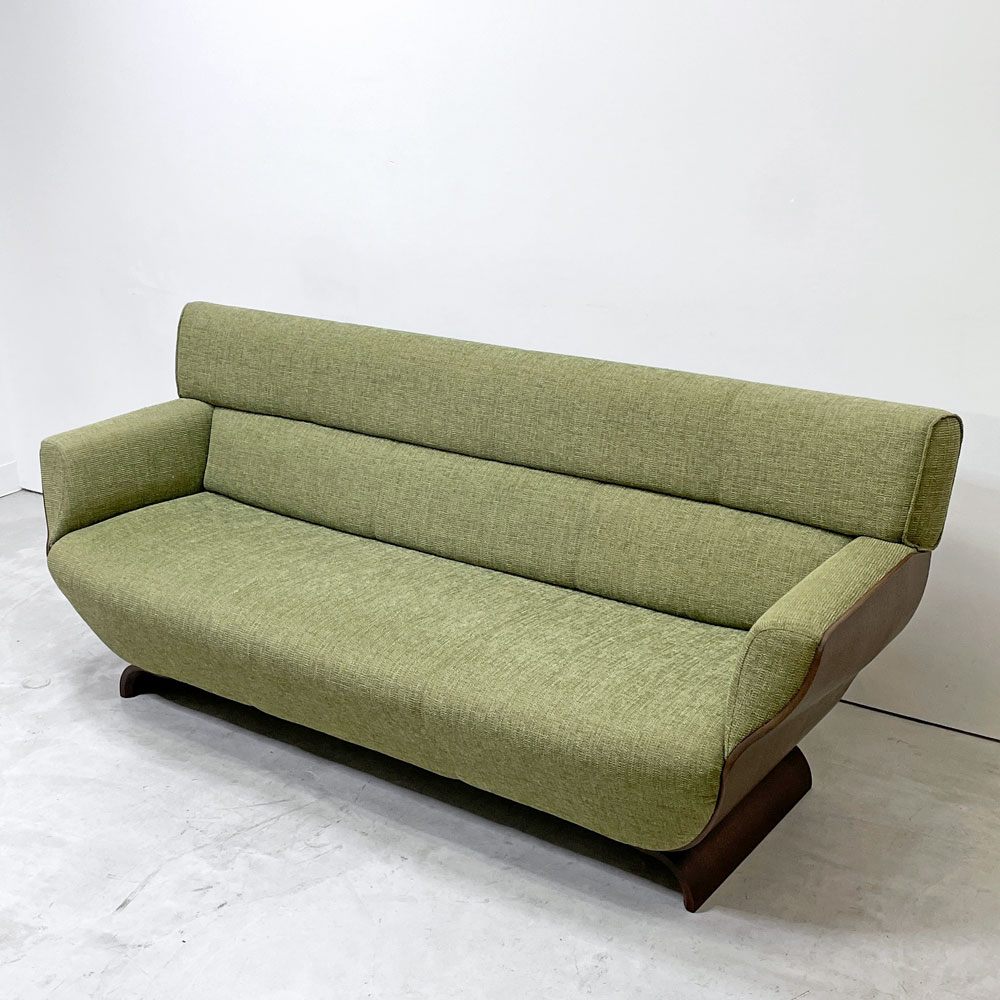 冨士ファニチア FUJI FURNITURE タピオTapio 3シーターソファ オーク材×ファブリック ライトグリーン系 ナチュラルモダン ●