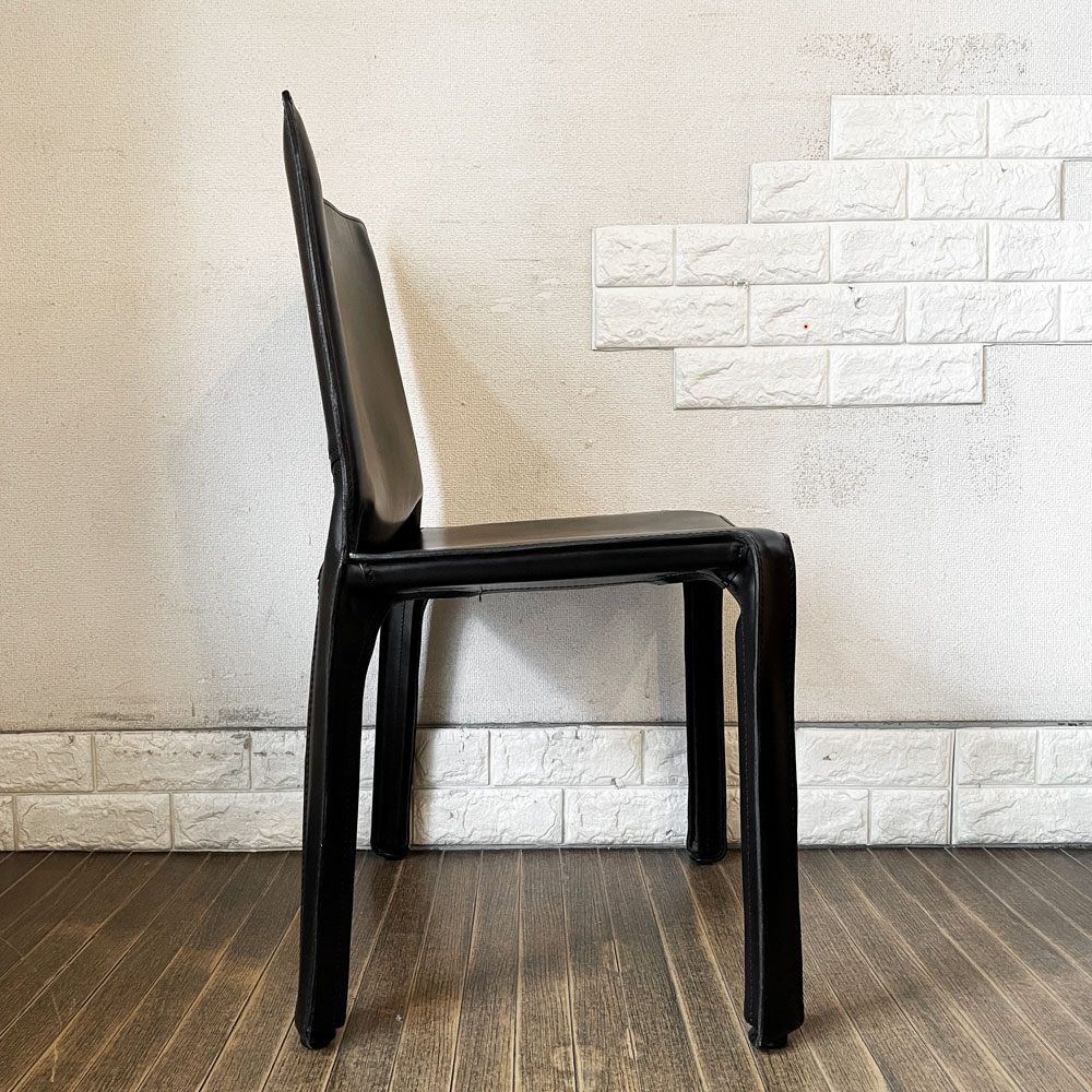 カッシーナ Cassina キャブチェア 412 CAB アームレス 本革 ブラック マリオ・ベリーニ イタリア モダンデザイン 定価￥308,000- ◎