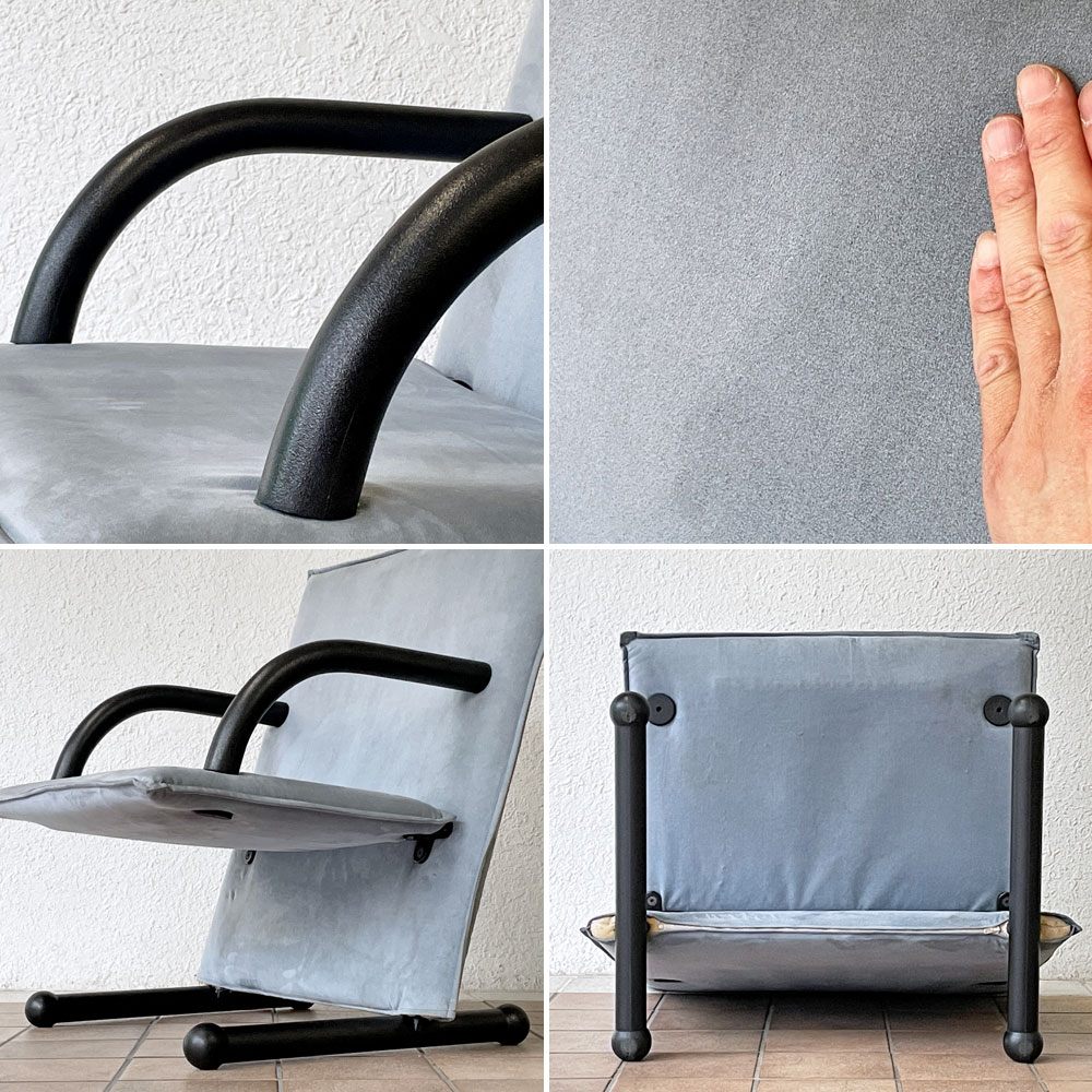 アルフレックス arflex T-Line チェア アームチェア ブルーグレー 1シーター カンチレバー コットンスエード Burkhard Vogtherr ポストモダンデザイン ◇