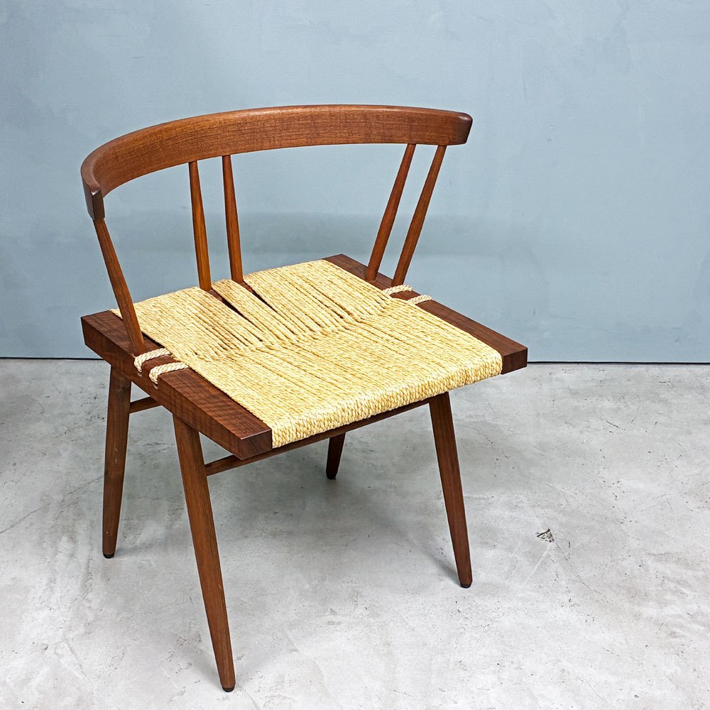 桜製作所 グラスシートチェア GRASS SEATED CHAIR アームチェア ウォールナット無垢材 い草 ジョージ・ナカシマ George Nakashima 焼印有り ◎