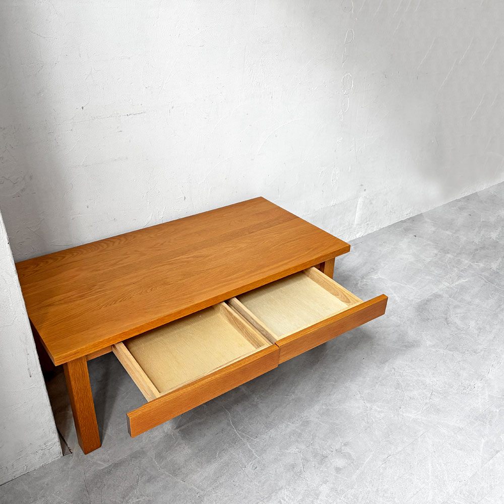無印良品 MUJI 木製ローテーブル オーク無垢材 ナチュラル 抽斗2杯 W90cm シンプルデザイン 廃盤 ★