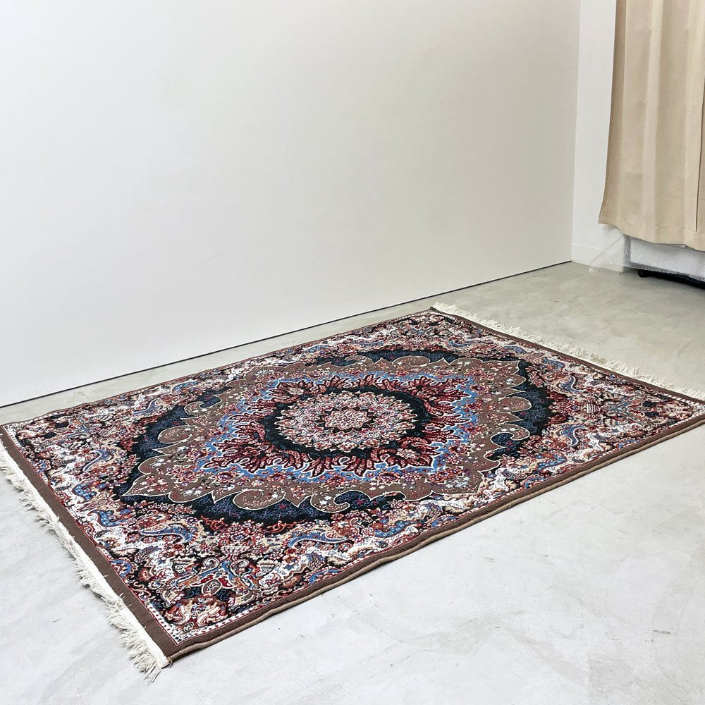ペルシャ絨毯 カシャーン産 ラグ カーペット 絨毯 205×151cm コットン 綿 手織り アラベスク模様 ●