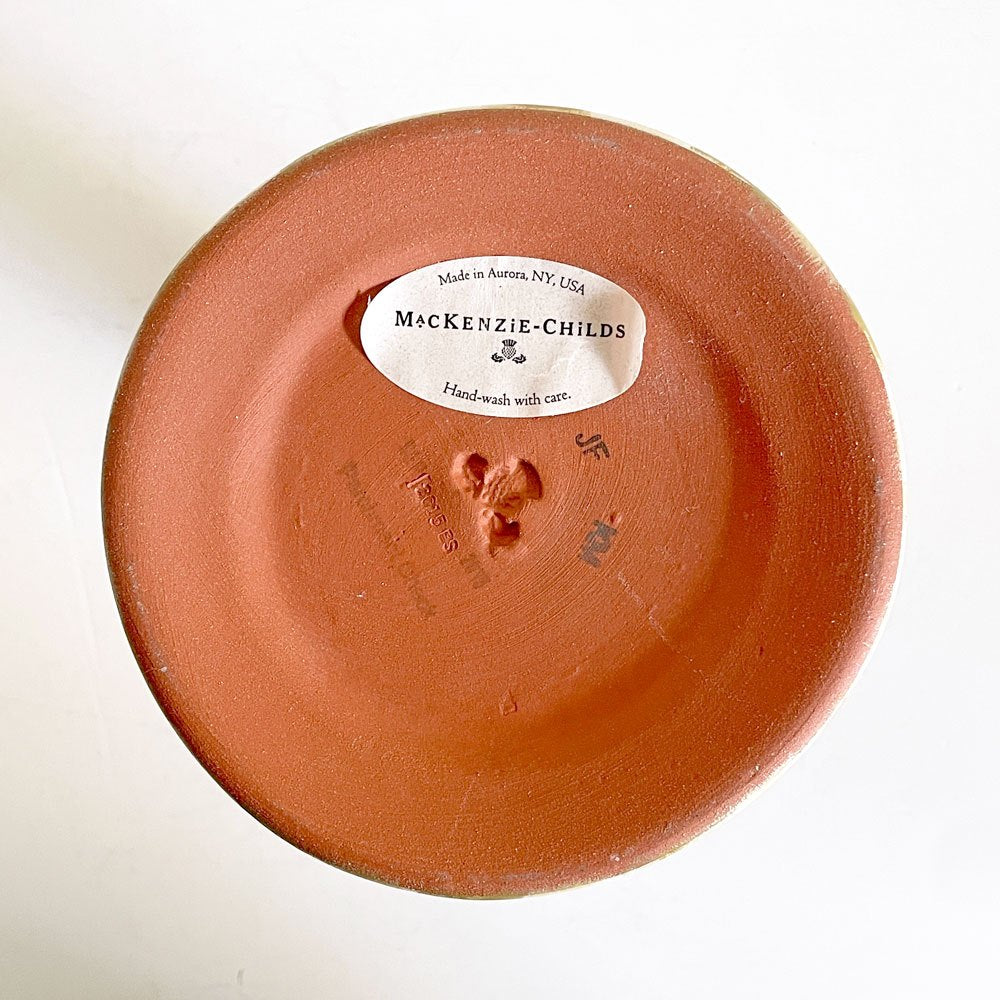マッケンジーチャイルド Mackenzie-Child コートリーチェック柄 キャンドルホルダー Candlestick 金彩 陶器 アメリカ B ■