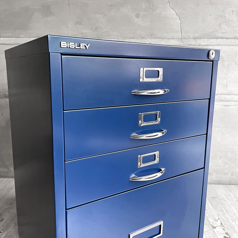 ビスレー BISLEY ベーシック BASIC Fシリーズ 1F3 ファイリングキャビネット マルチドロワー 4段 ブルー 鍵付き 英国 ♪
