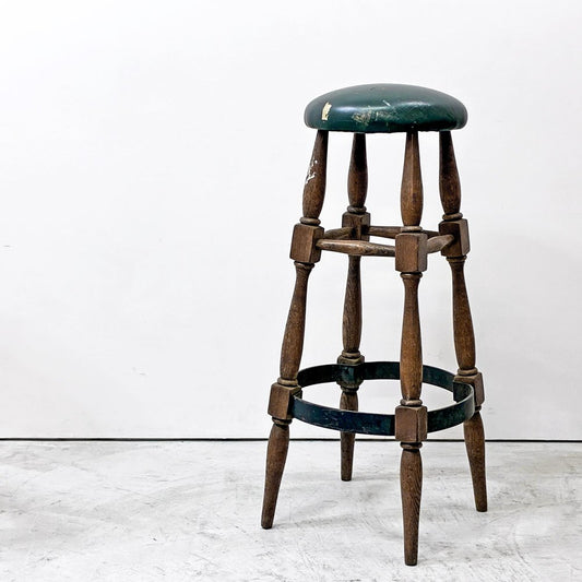ヨーロッパビンテージ Europe Vintage オーク無垢材 バースツール ハイスツール 鋳物フットレスト ●