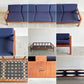 ジャクソンファニチャー Jackson Furniture チーク材 3シーターソファ 3人掛け W207cm ファブリック ネイビー系 座面ウレタン交換＆カバー張替済 USビンテージ 〓