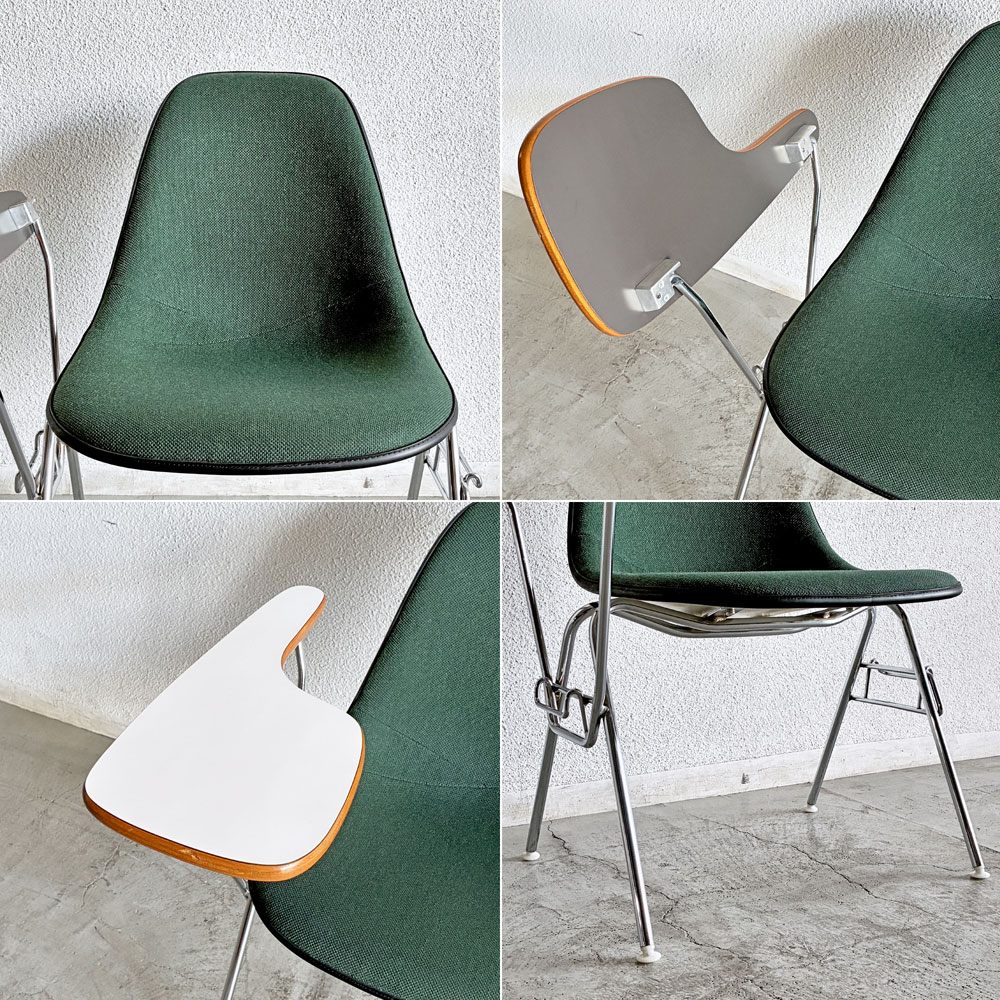 ハーマンミラー Herman Miller サイドシェルチェア セカンド 2nd ビンテージ アプホルスター スクールベース 肘掛けテーブル付 イームズ ミッドセンチュリー B 〓