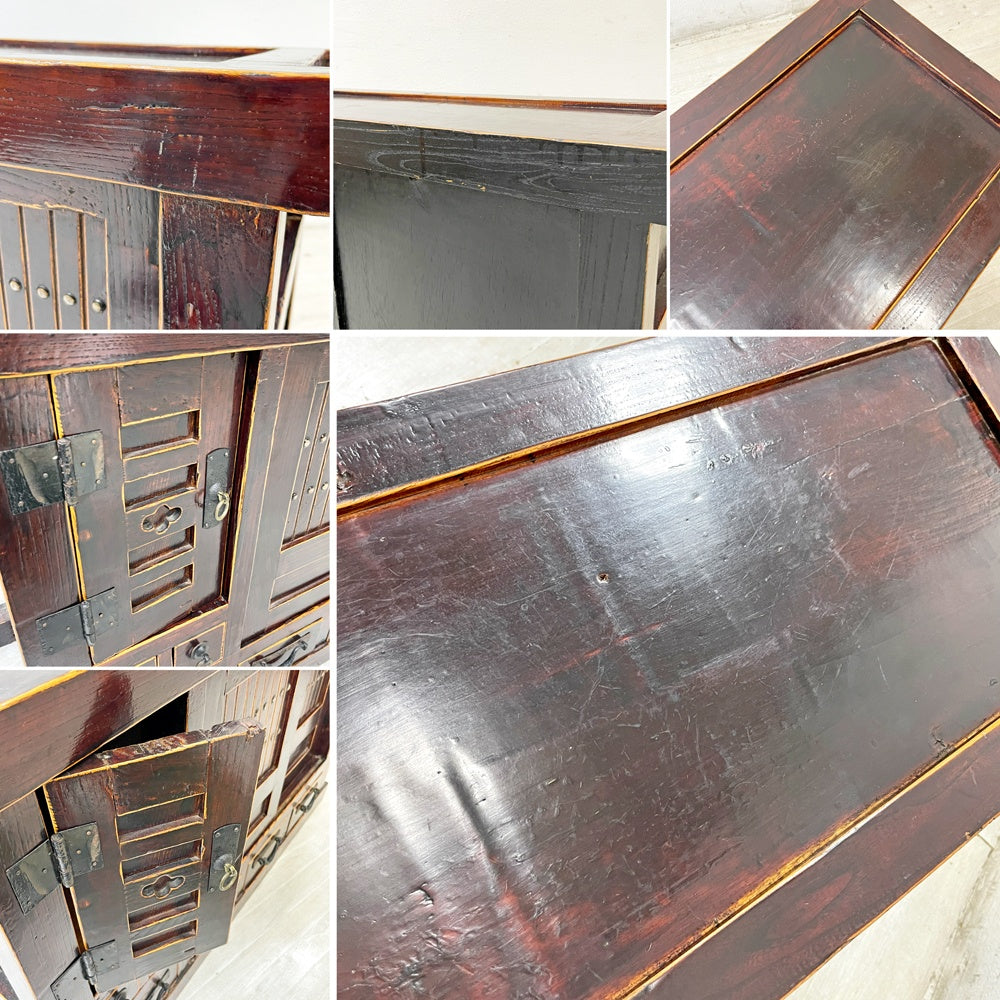 ジャパンビンテージ Japan Vintage 水屋箪笥 時代箪笥 抽斗6杯 開き戸 引き戸 W90cm 小型箪笥 和箪笥 チェスト 和家具 古家具 ●