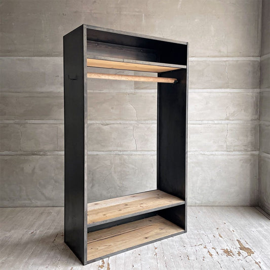 無相創 ハンガーシェルフ アイアンフレーム 木製ハンガーパイプ インダストリアル ビンテージ加工 オーダー品 店舗什器 ♪