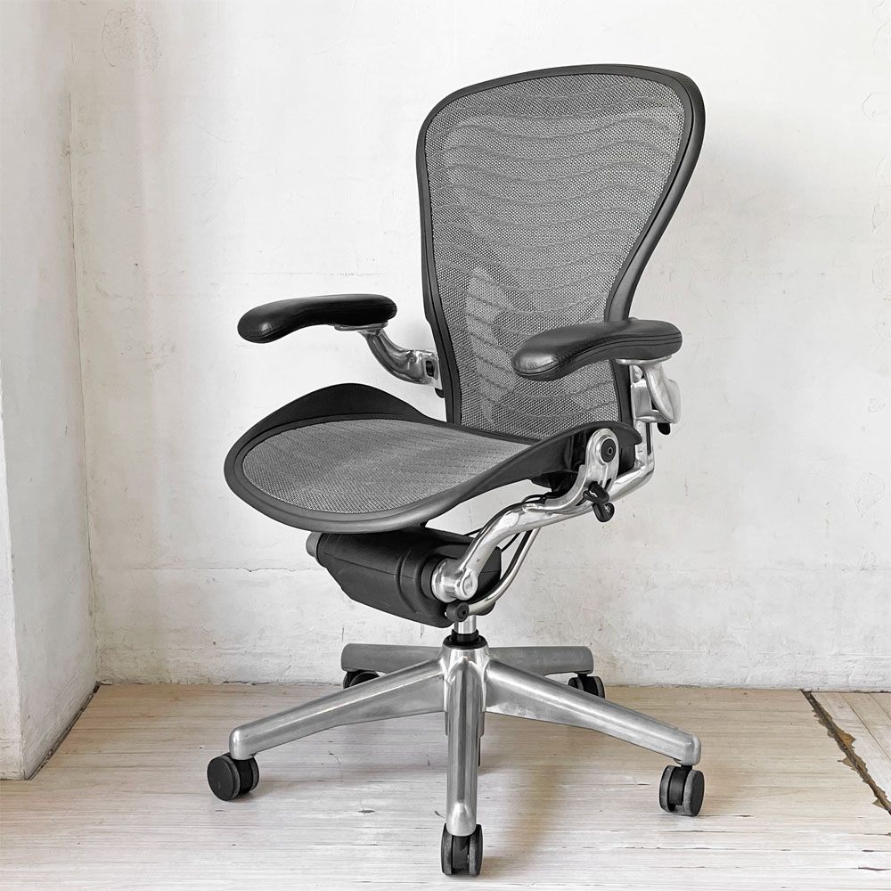 ハーマンミラー Herman Miller アーロンチェア Bサイズ ポスチャーフィット ウェイブ ポリッシュドアルミベース ビル・スタンフ ＆ ドン・チャドウィック ★