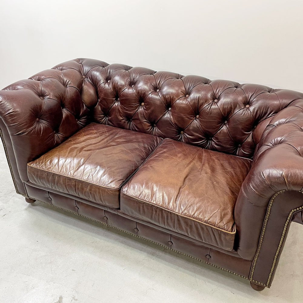 ハロ HALO ケンジントン KENSINGTON BIKER TAN 2Pソファ 2人掛け 牛本革 チェスターフィールドソファ 英国 定価￥550,000- ●