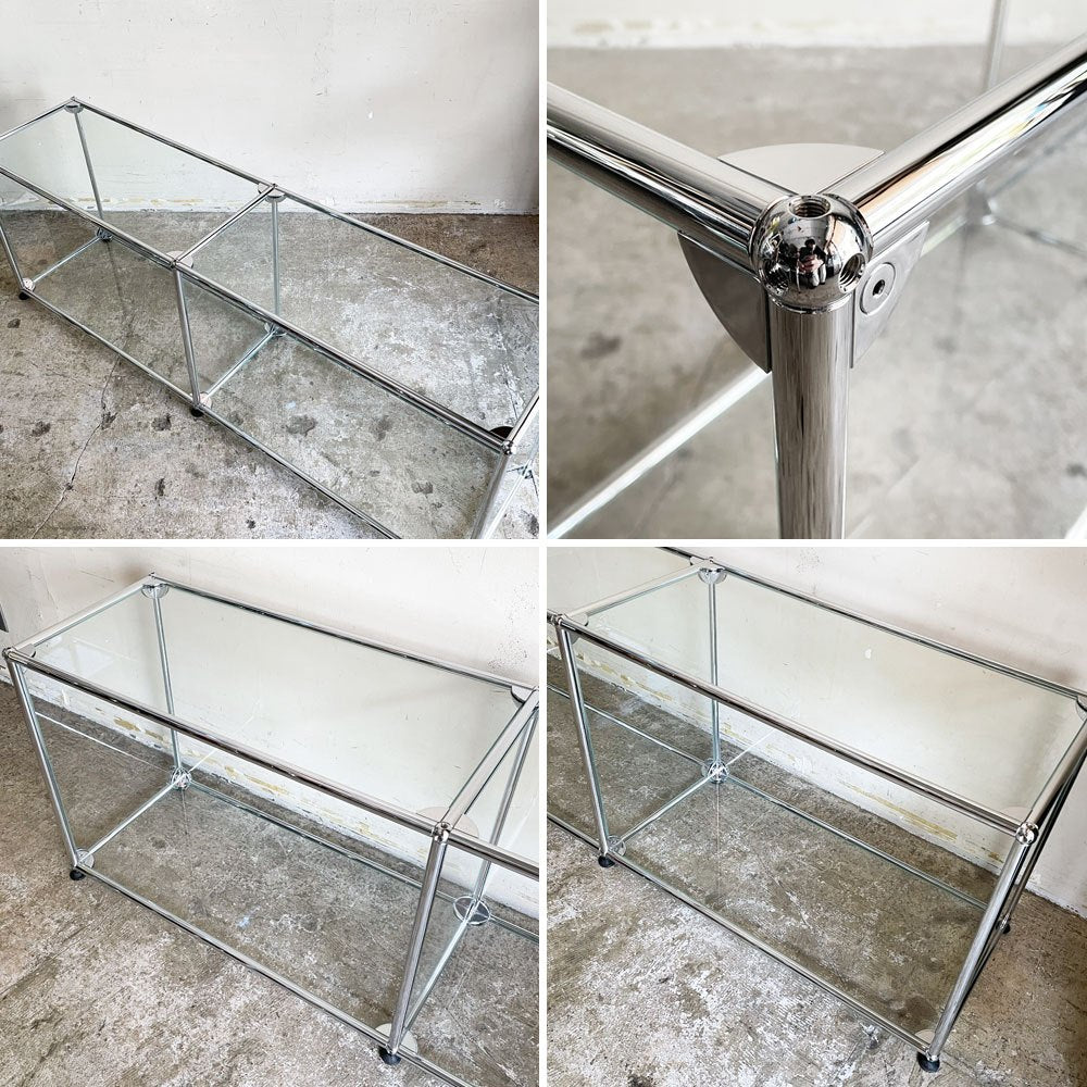 ユーエスエムハラー USMハラー USM Haller モジュラーファニチャー キャビネット シェルフ 2列1段 W152cm ガラスパネル スイス ■