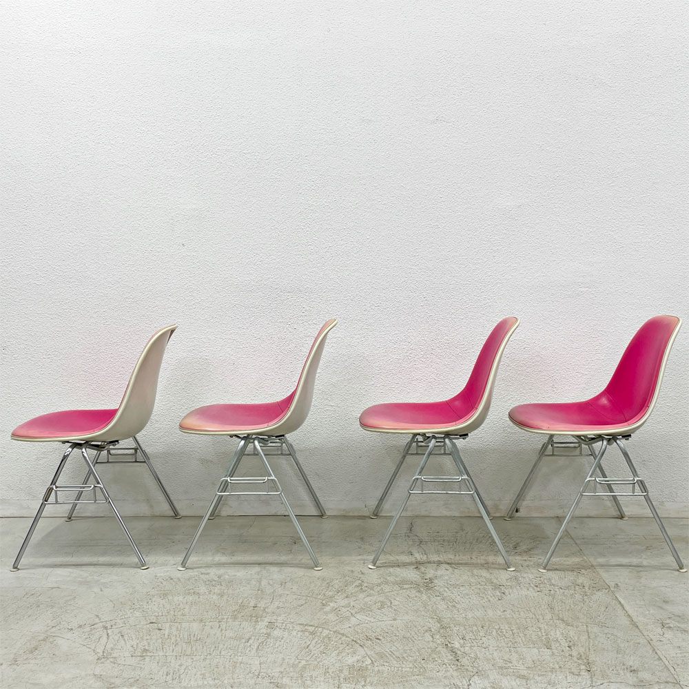 ハーマンミラー Herman Miller サイドシェル チェア サード 3rd FRP PVCレザー スタッキングベース イームズ ビンテージ 4脚セット 台車付 〓