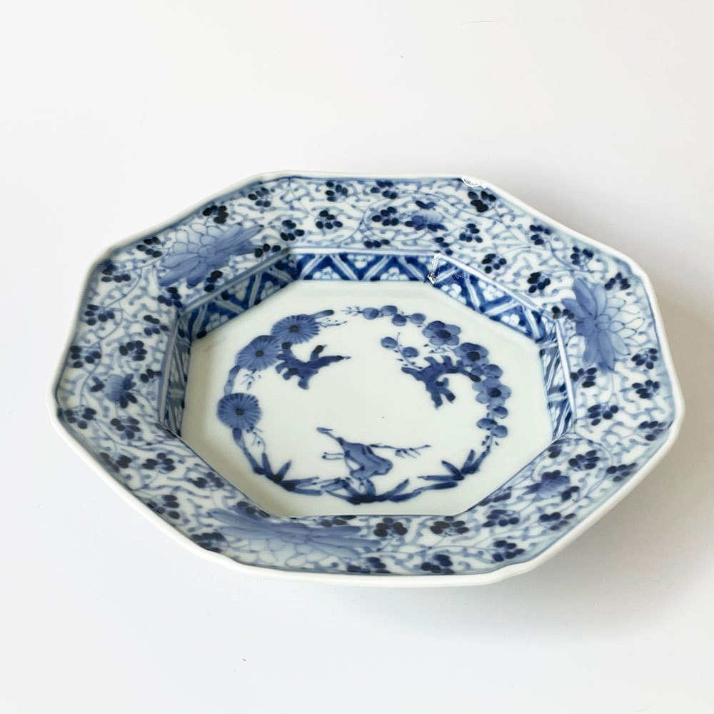 岩永浩 花唐草文 八角七寸皿 和皿 盛り皿 現代作家 展示品相当 有田 ★