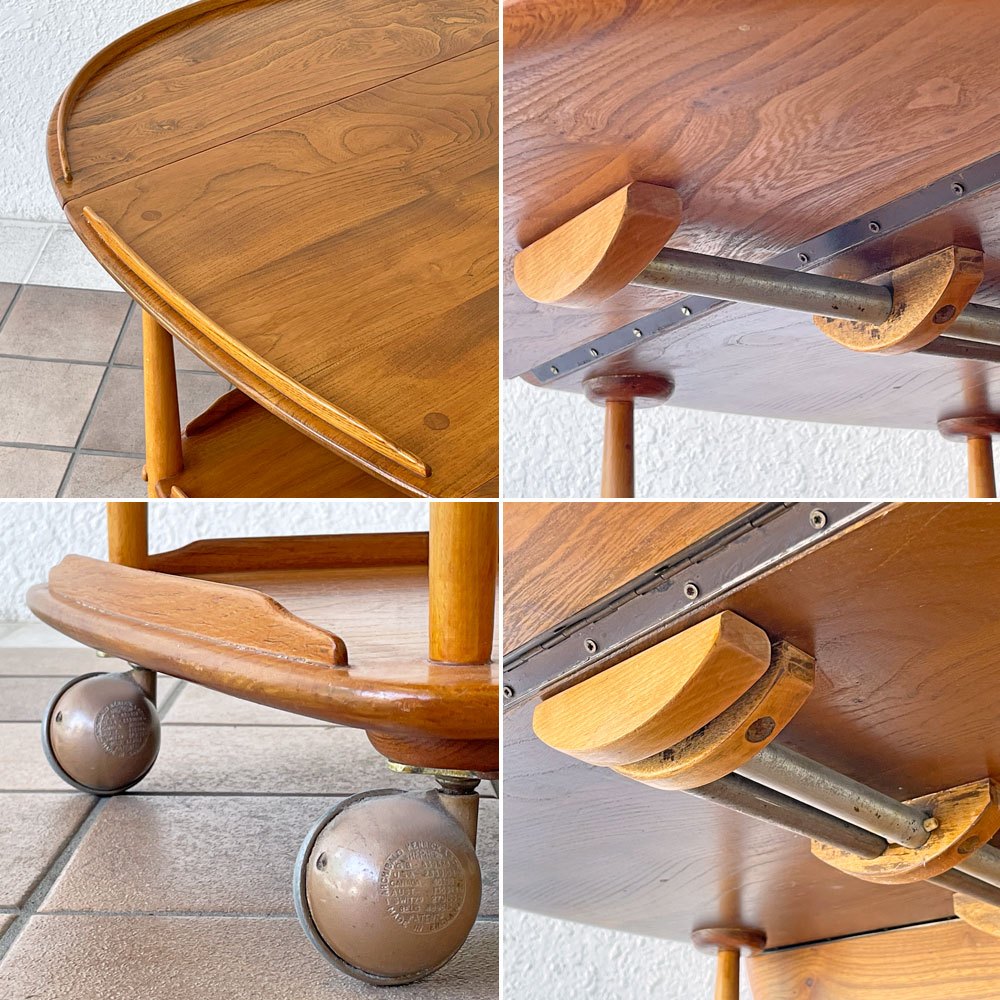 アーコール Ercol バタフライワゴン キッチンワゴン 伸長式 キャスター エルム材 英国 UKビンテージ ◇