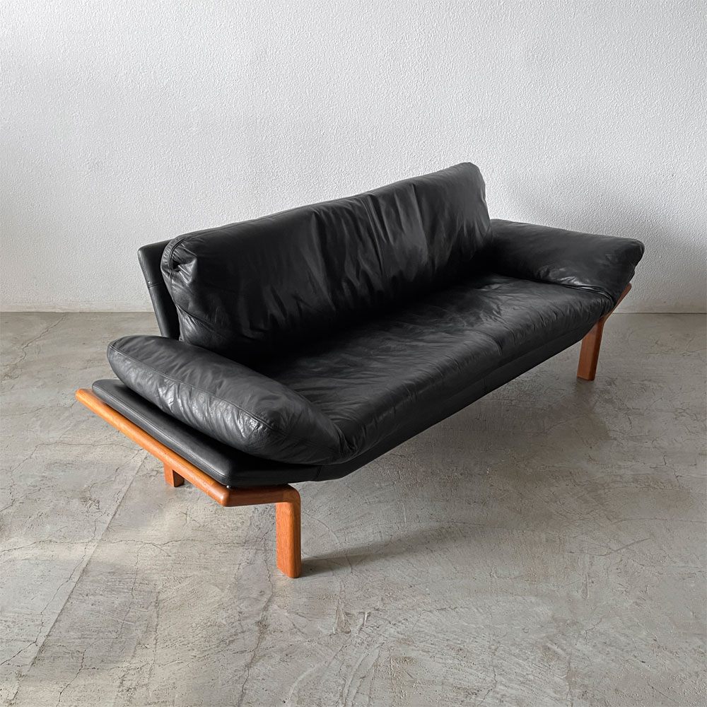 コンフォート モーベルファブリック Komfort Mobelfabrik 3人掛け ソファ 本革張り×チーク無垢材 Juul Kristensen 希少 70年代 ビンテージ デンマーク 北欧モダン 〓