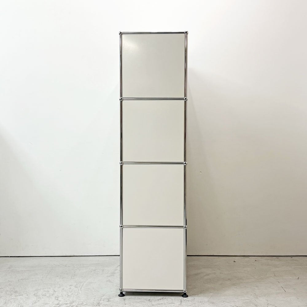 USMハラー USM Haller モジュラーファニチャー 1列4段 キャビネット エクステンションシェルフ フリップアップドア ピュアホワイト 鍵欠品 ●