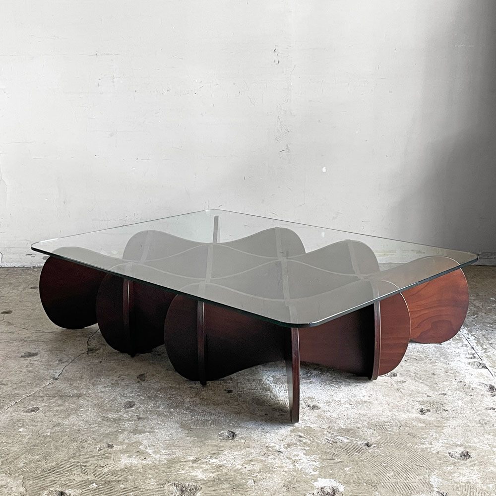 イーアンドワイ E&Y マトリックス テーブル MATRIX TABLE Lサイズ ダークブラウン ビーチ材プライウッド ガラス天板 アンドリュー・タイ w110cm モダンデザイン ■