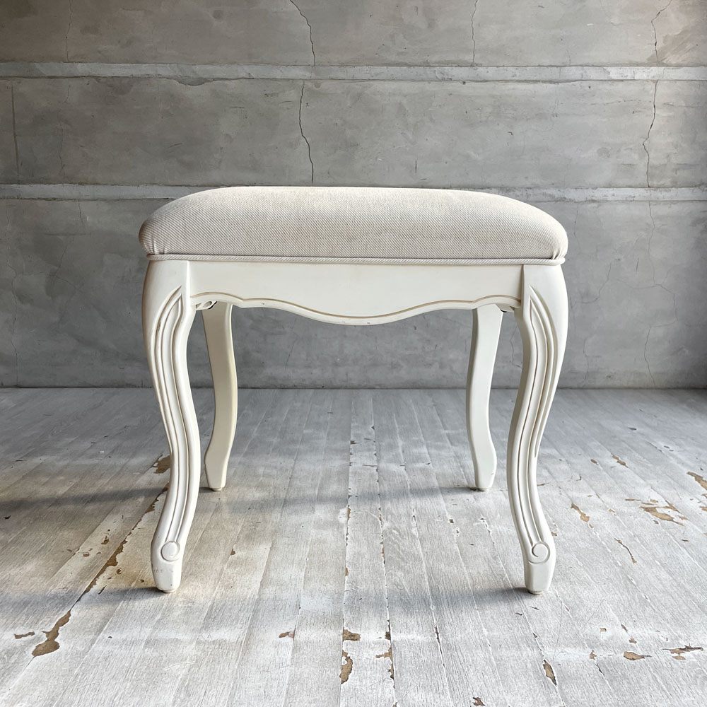 ローラアシュレイ Laura Ashley プロヴァンセル PROVENCALE スツール ファブリック オフホワイトペイント フレンチカントリー 参考定価￥49,500- ♪