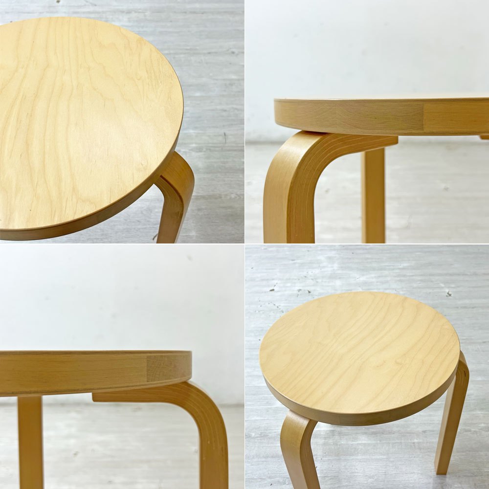 アルテック Artek スツール60 Stool60 バーチ材 ナチュラルラッカー 3本脚 アルヴァ・アアルト フィンランド ●