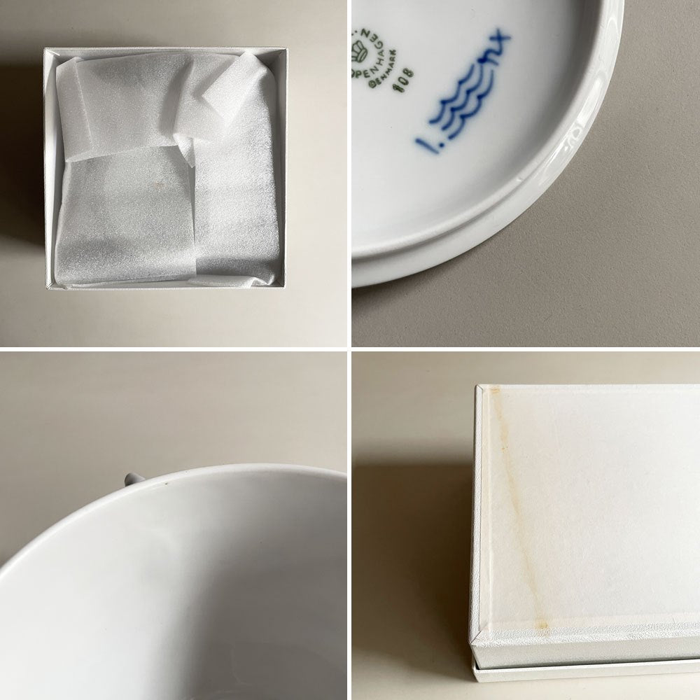 ロイヤルコペンハーゲン ROYAL COPENHAGEN ブルーフルーテッド ハーフレース スープカップ&ソーサー 陶器 北欧食器 廃番 箱付き 未使用 A ♪